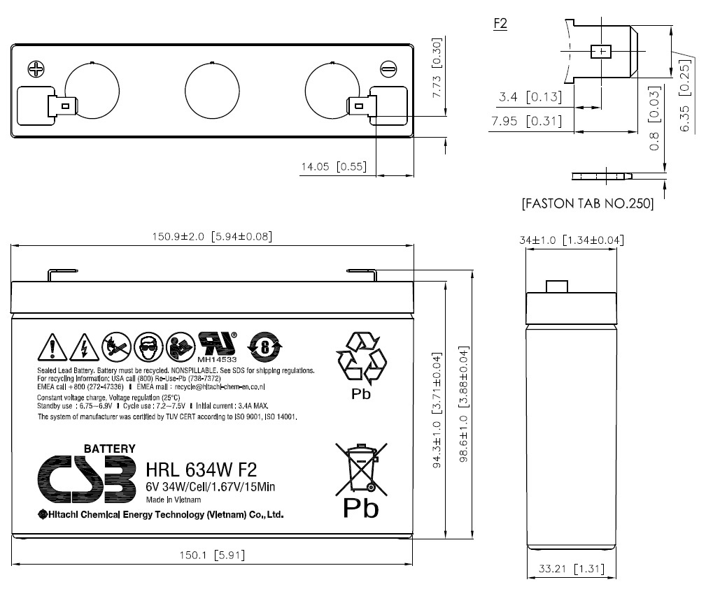 Batteria CSB HRL634W 6V