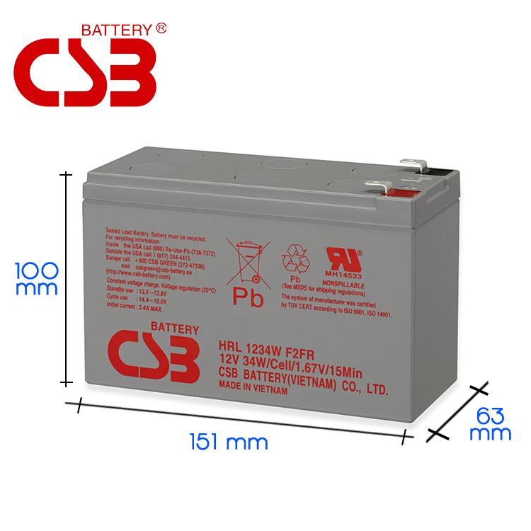 Batteria CSB HRL1234W 12V 9Ah - Clicca l'immagine per chiudere