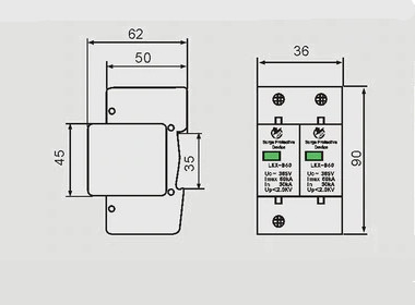 Scaricatore di sovratensione monofase 2posti DIN max60KA 275V