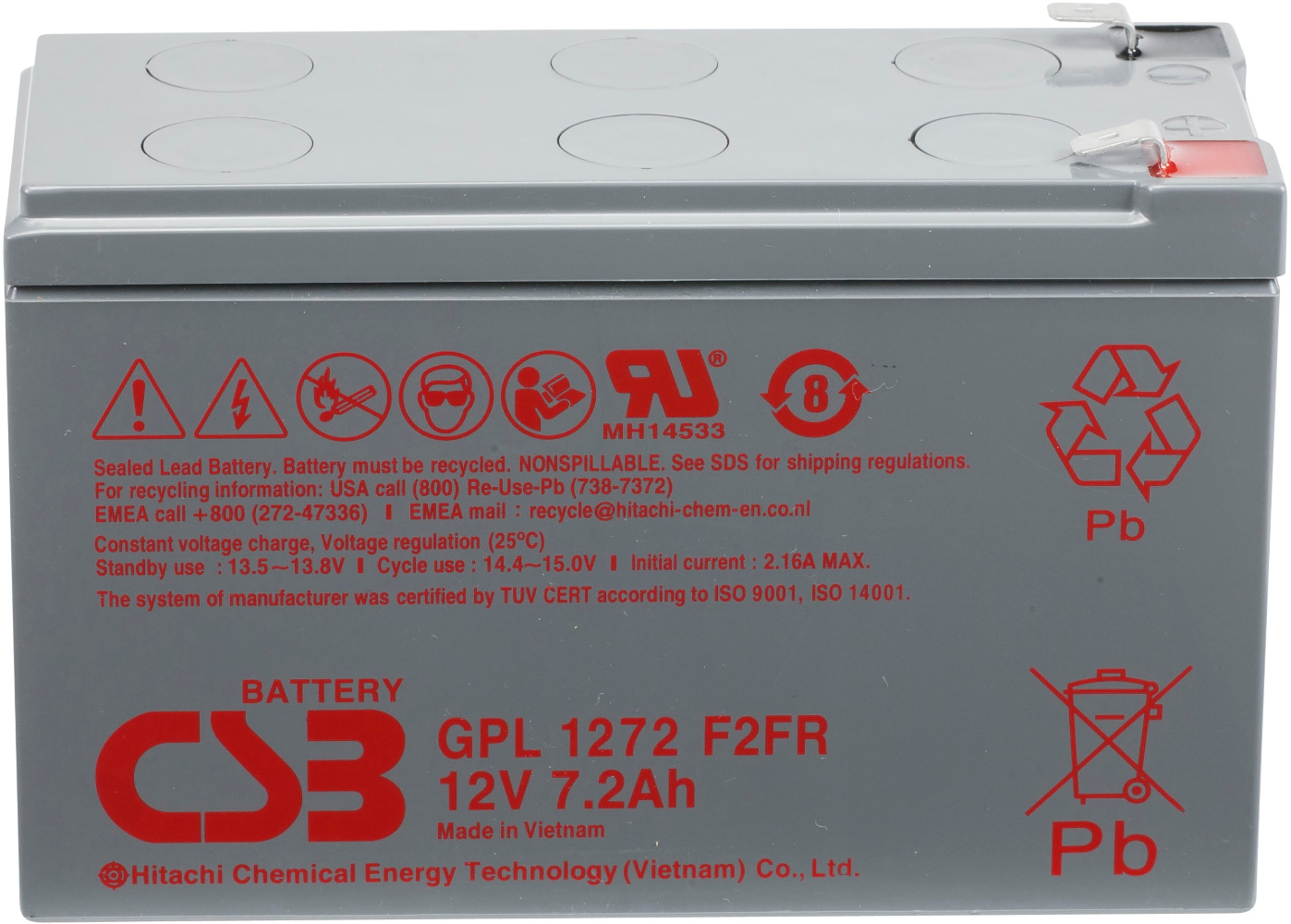 Batteria CSB GPL1272F2 12V 7,2Ah - Clicca l'immagine per chiudere