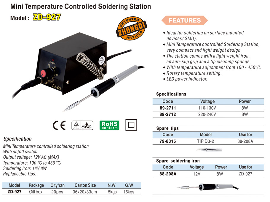 LS128 / ZD-927 Stazione saldante 8Watt - Click Image to Close