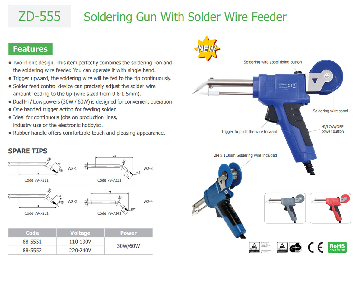 ZD-555 Saldatore 30/60Watt con avanzamento stagno