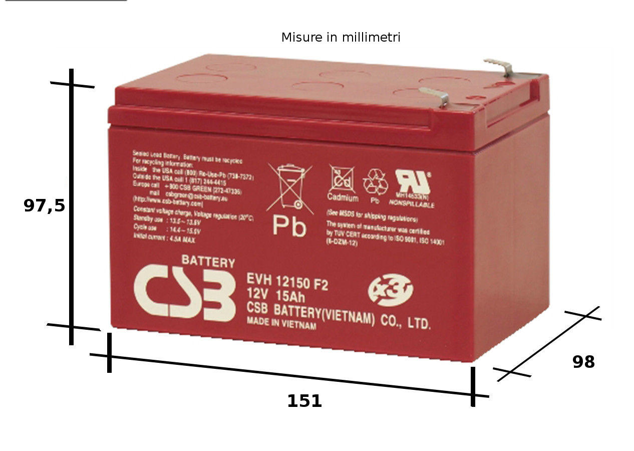 Batteria CSB EVH12150 12V 15Ah CICLICA - Click Image to Close