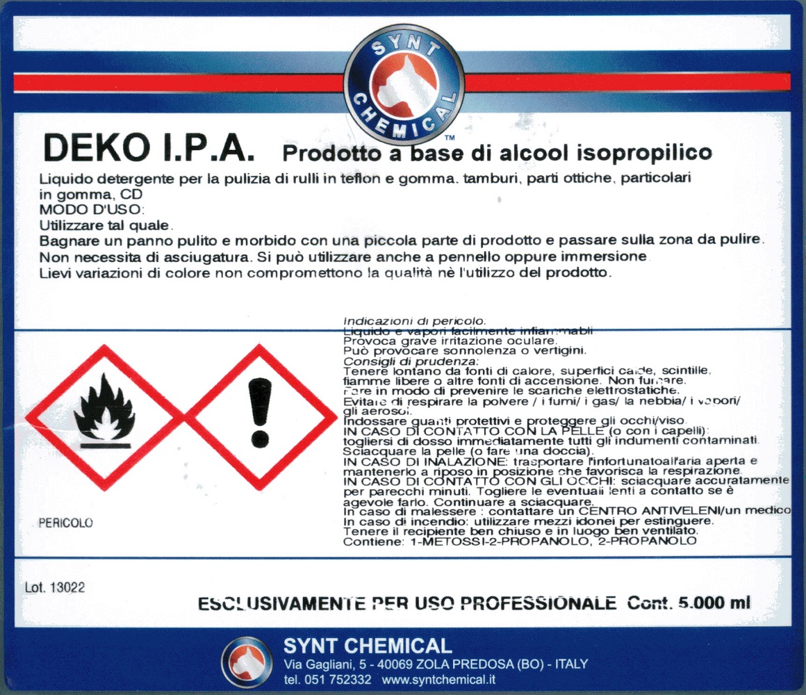 Alcool Isopropilico 5000ml Deko I.P.A. - Clicca l'immagine per chiudere