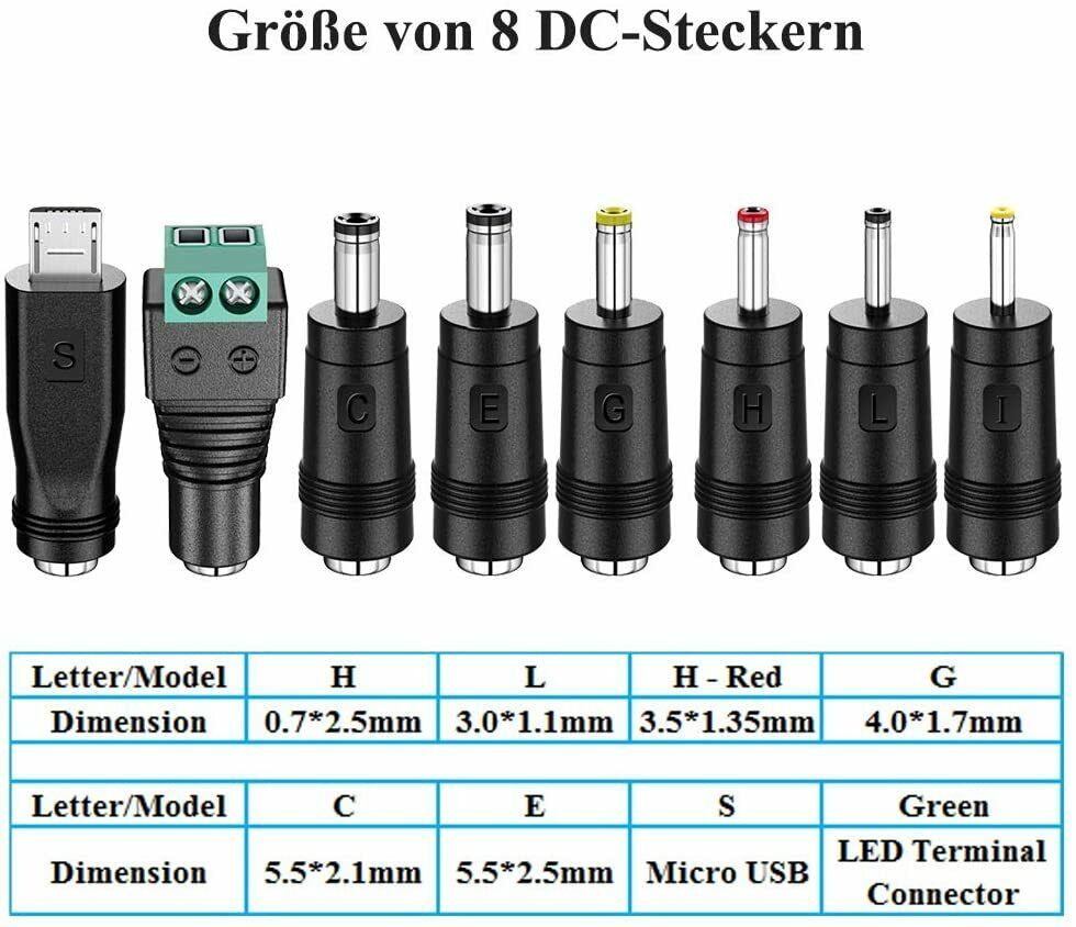 PChero 24W Alimentatore Universale con 8 Spine CC per 3V-12V - Clicca l'immagine per chiudere