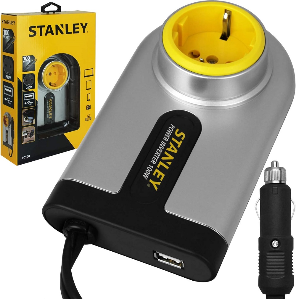 Inverter da auto 12V DC 240V AC 100W con uscita USB Stanley - Clicca l'immagine per chiudere